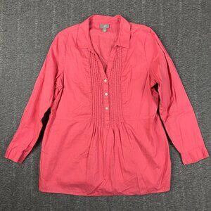 J. Jill Womens Petite Medium Pink Pintuck Pleated Button Shirt 100% Cotton Tunic